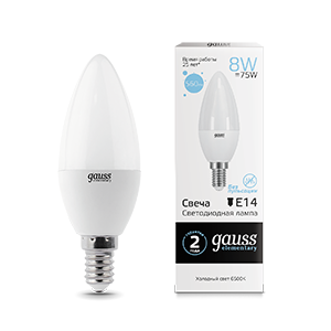 Лампа светодиодная LED Elementary Candle 8Вт E14 6500К Gauss 33138 487696