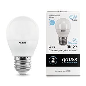 Лампа светодиодная LED Elementary Globe 6Вт E27 6500К Gauss 53236 487699