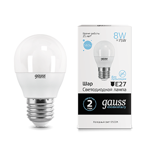 Лампа светодиодная LED Elementary Globe 8Вт E27 6500К Gauss 53238 487700