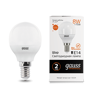 Лампа светодиодная LED Elementary Globe E14 8Вт 2700К Gauss 53118 469862