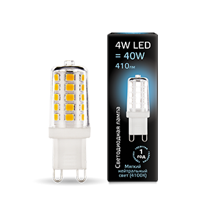 Лампа светодиодная LED G9 4Вт AC185-265В 4100К керамика Gauss 107309204 479961