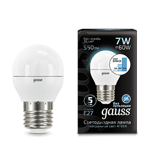 Лампа светодиодная LED Globe 7Вт E27 4100К step dimmable (диммир.) Gauss 105102207-S 479955