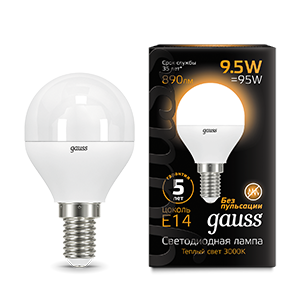 Лампа светодиодная Led Globe E14 9.5Вт 3000К Gauss 105101110 503362