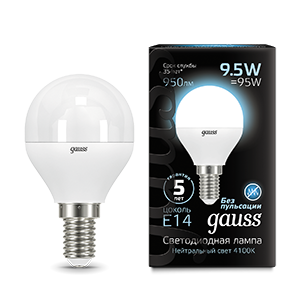 Лампа светодиодная Led Globe E14 9.5Вт 4100К Gauss 105101210 503363