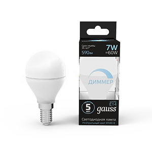 Лампа светодиодная Led Globe-dim E14 7Вт 4100К диммируемая Gauss 105101207-D 503347