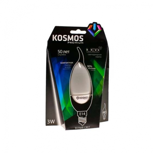 Лампа светодиодная LED KOSMOS premium 3Вт Свеча на ветру E14 230В 4500К Космос KLED3wCW230vE1445 236013