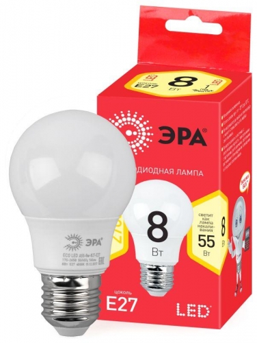 Лампа светодиодная LED smd A55-8W-827-E27 ECO ЭРА Б0032095 1231485