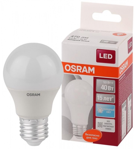 Лампа светодиодная LED STAR CLASSIC A 40 5.5W/840 грушевидная 230V FR E27 OSRAM 4058075086616 485564