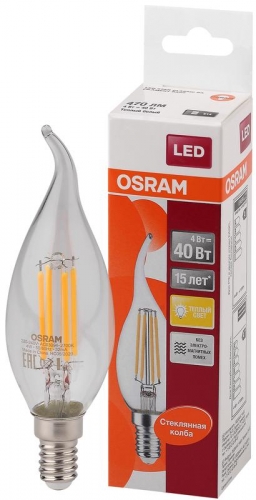 Лампа светодиодная LED STAR CLASSIC BA 40 4W/827 230V FIL E14 FS1 OSRAM 4058075055452 485574