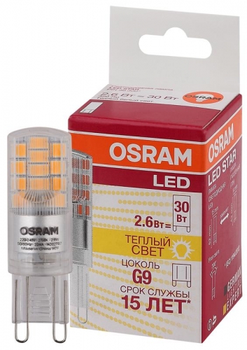 Лампа светодиодная LED STAR PIN30 CL 2.6W/827 230V G9 FS1 OSRAM 4058075056688 485577