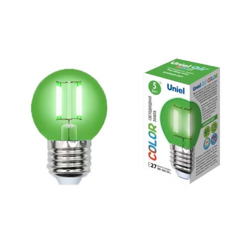 Лампа светодиодная LED-G45-5W/GREEN/E27 GLA02GR форма "шар" Air color зел. упак. картон Uniel UL-00002988 485242