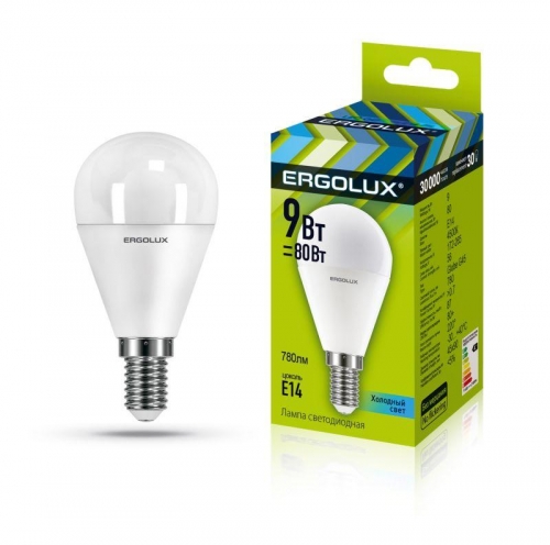 Лампа светодиодная LED-G45-9W-E14-4К Шар 9Вт E14 4000К 172-265В Ergolux 13174 492882