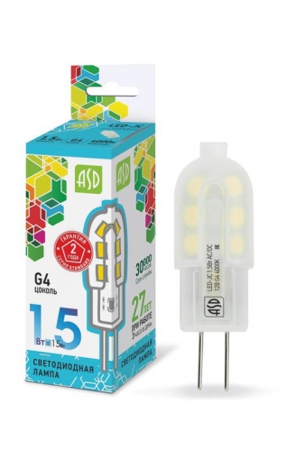 Лампа светодиодная LED-JC-standard 1.5Вт капсульная 4000К белый G4 135лм 12В ASD 4690612003290 443341