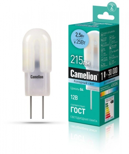 Лампа светодиодная LED2.5-JC-SL/845/G4 2.5Вт капсульная 4500К белый G4 200лм 12В Camelion 12302 427397