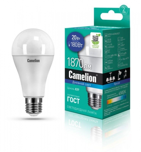 Лампа светодиодная LED20-A65/865/E27 20Вт 220В Camelion 13166 492012