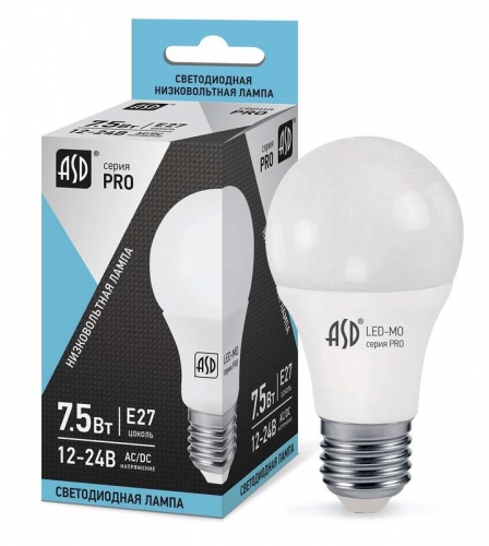 Лампа светодиодная низковольтная LED-MO-12/24V-PRO 7.5Вт 12-24В E27 4000К 600лм ASD 4690612006956 463129