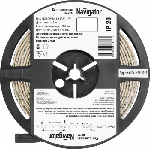 Лента светодиодная 71 762 NLS-3528CW60-4.8-IP20-12V R5 4.8Вт/м (уп.5м) Navigator 71762 406834