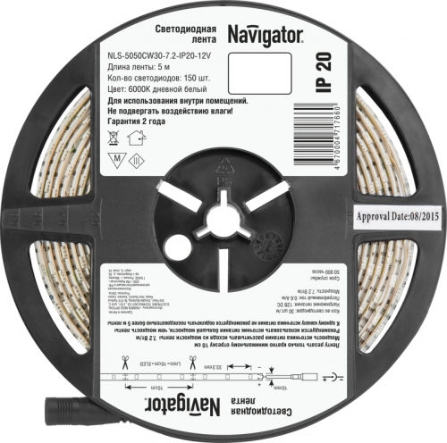 Лента светодиодная 71 766 NLS-5050CW30-7.2-IP20-12V R5 7.2Вт/м (уп.5м) Navigator 71766 406838