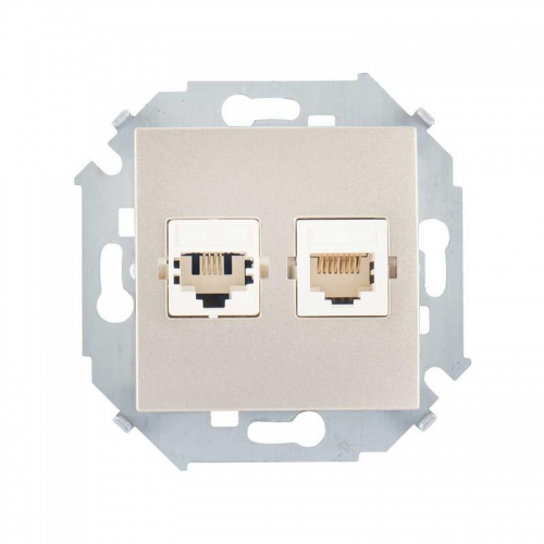 Механизм розетки комп. Simon15 2мод. RJ45 + RJ45 CAT.5E шампань Simon 1591593-034 392133