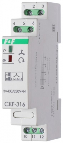 Реле контроля наличия и чередования фаз CKF-316 (монтаж на DIN-рейке 35мм 3х400/230+N 8А 1P IP20) F&F EA04.002.005 320242