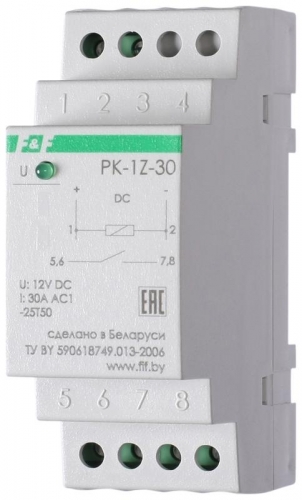 Реле промежуточное PK-1Z-30 (монтаж на DIN-рейке 35мм 12В DC 30А 1Z IP20) F&F EA06.001.018 320994