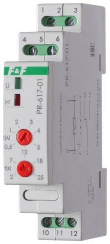 Реле тока PR-617-01 (диапазон 0.5-5А; с задержкой отключения; монтаж на DIN-рейке 35мм 230В 16А 1Z IP20) F&F EA05.001.002 320300